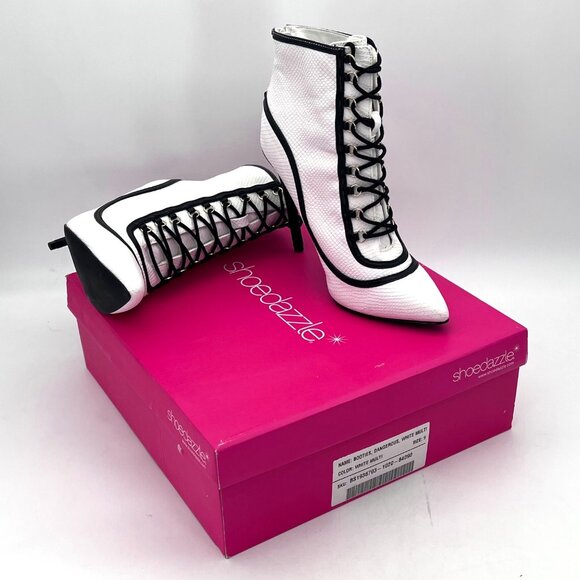ShoeDazzle Dangerous Booties Womens Size 9 White Multi Back Zipper & Lace-Up New - Picture 3 of 16